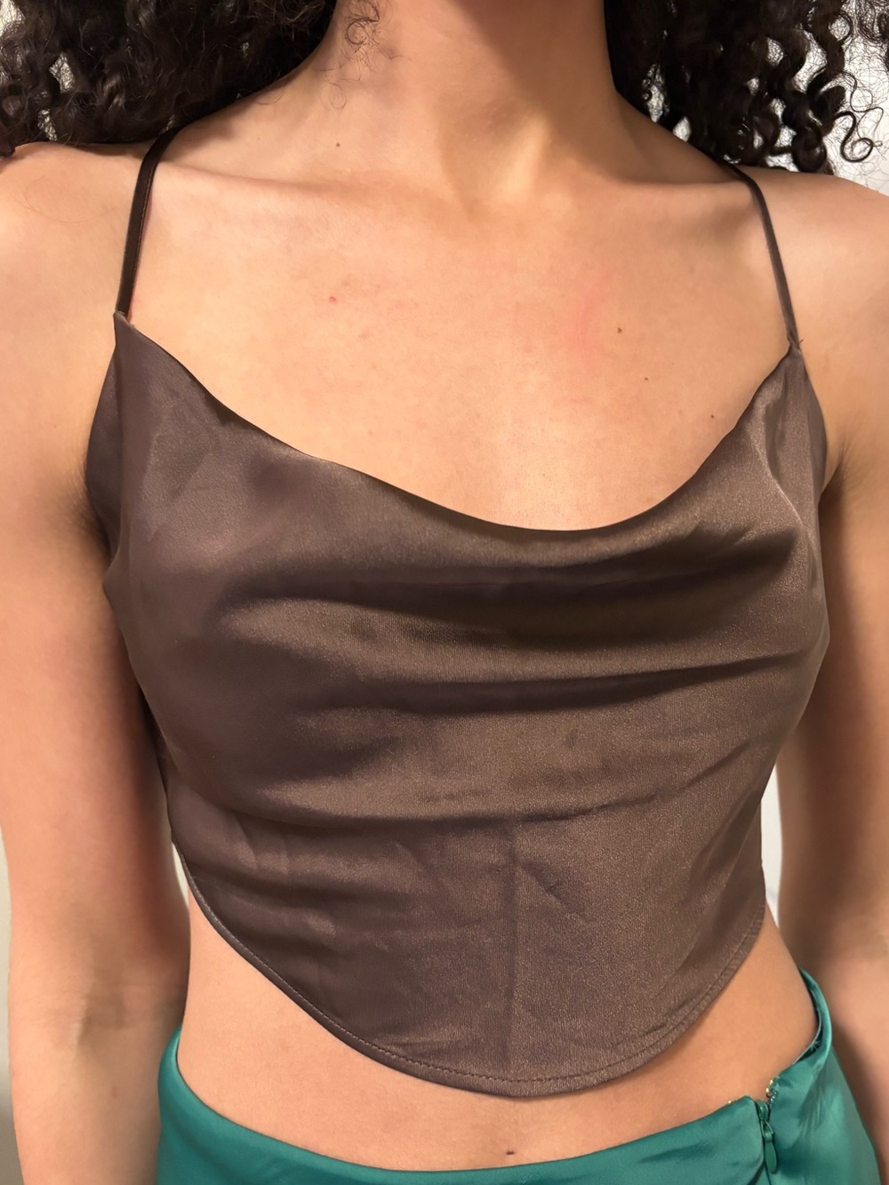 Garage Brown Satin Cowl Crop Camisole